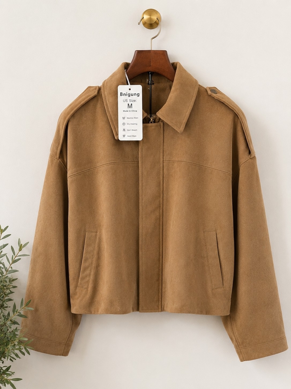 Women's Cropped Suede Bomber Jacket in Camel